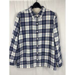 L.L. Bean Woman’s Blue White Plaid Fleece Lined Cotton Flannel Shirt Shacket XL
